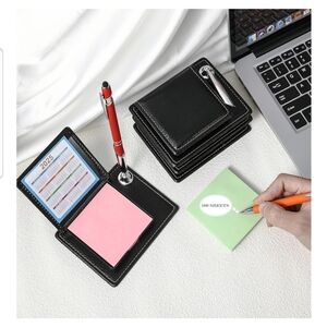Black Leather Notepad Holder & Pen Holder - One